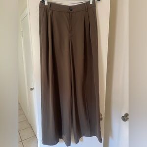 Zara Women's Wide Leg Dark Khaki Trousers